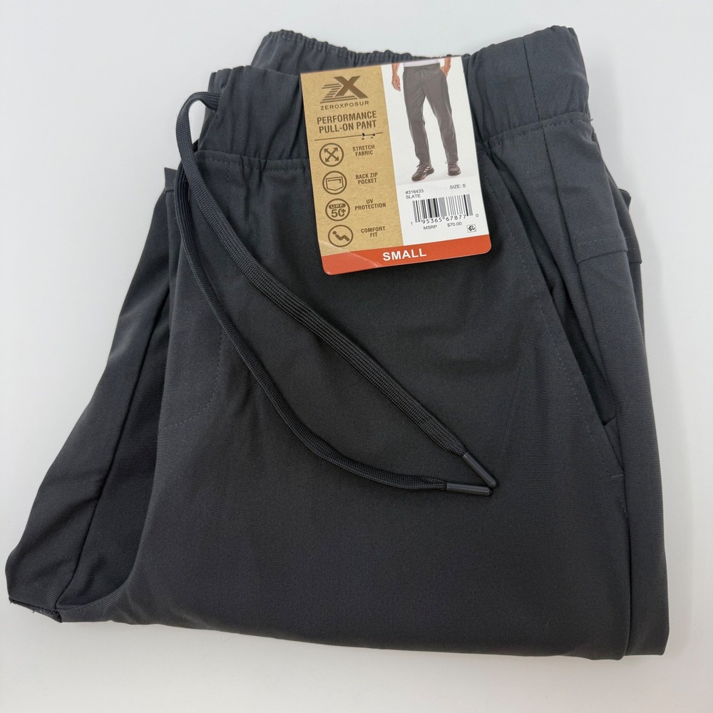 ZeroXposur Mens Performance Pull-On‎ Pant Slate Gray Stretch UPF 50 Small NEW